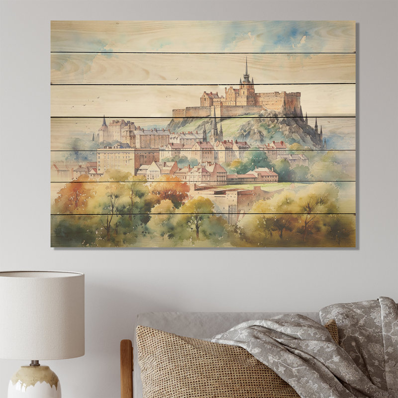 Médiévale forteresse en Angleterre II - châteaux sur bois, H 34 po x l 44 po x P 0,78 po
