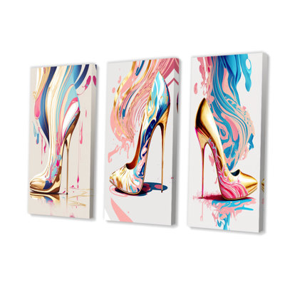 Pink And Blue Art Deco High Heel Boots I " Pink and Blue Art Deco High Heel Boots I " 3 Piece Art Print