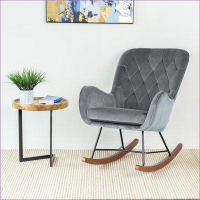 Chaise berçante pour salon / chambre à coucher | Hannah gris foncé moderne Mid-Century | Mousse | Dossier uni