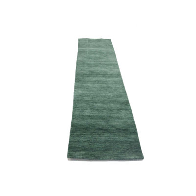 Green Modern Solid 2x9 Hand-loomed Oriental Runner Rug