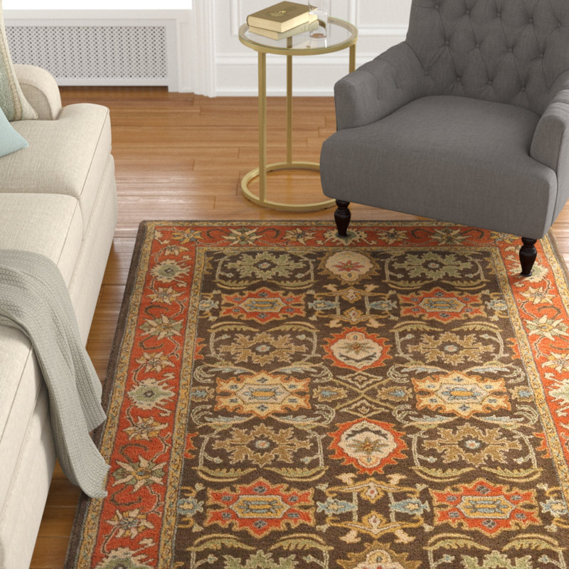 Tapis chocolat / mandarine en laine touffeté à la main Wahcheechee, Rectangle 4 pi x 6 pi
