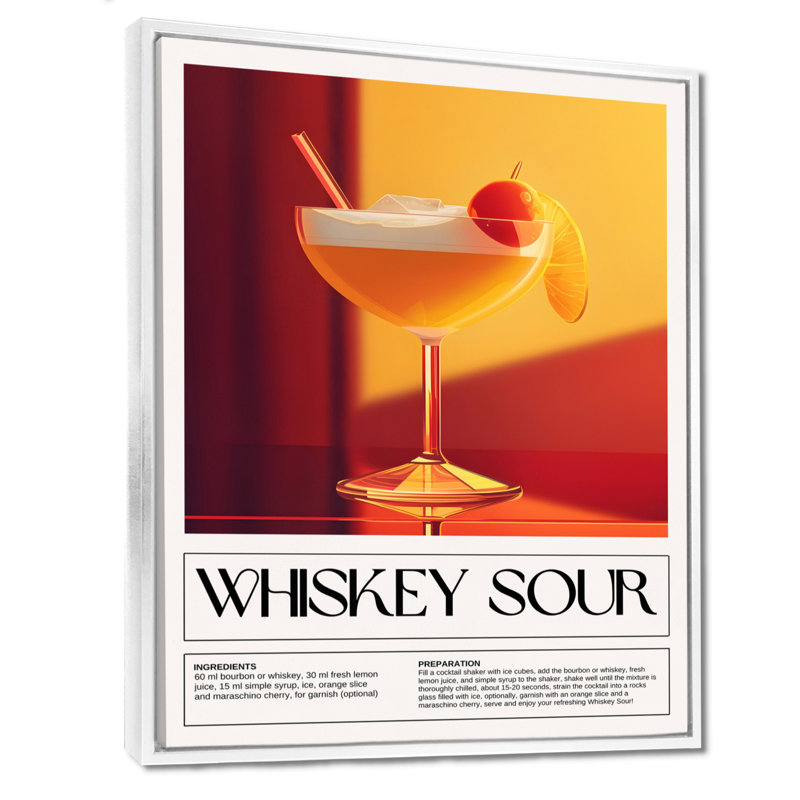 Whiskey Sour Shaken Cocktail - Décoration murale cocktails, Cadre flottant blanc, H 32 po x l 24 po