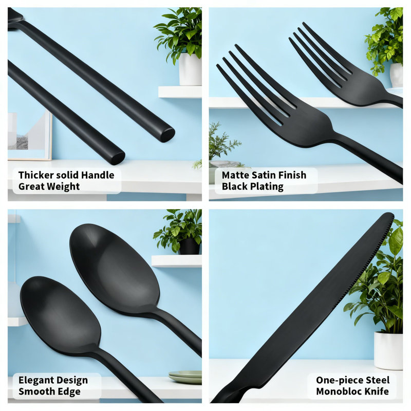 Ensemble de couverts en acier inoxydable 20 pièces Potter, service pour 4, finition satinée moderne, durable et élégante pour la maison, la cuisine et l'extérieur