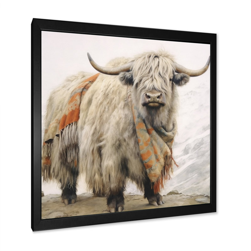 " Wild Yak V ", 16" H x 16" W x 1" D, Black Single Picture Framed