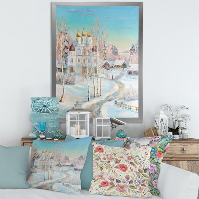 " Country Road In Winter Landscape With Temple "