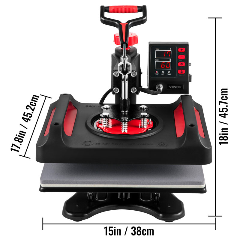 VEVOR Heat Press Machine 12 X 15 Inches Sublimation 5 In 1 360 Swing Away Digital, Black&Red