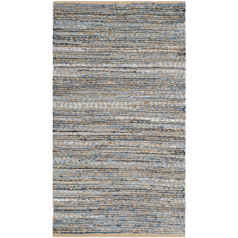 Tapis naturel / bleu en denim de coton / jute tissé à la main de 0,4 po Arria, Rectangle 6 pi x 9 pi