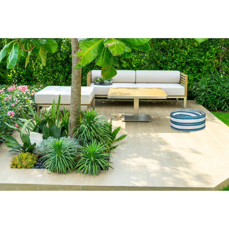 ih casadecor Upholstered Outdoor Ottoman with Sunbrella® Cushion, Teal