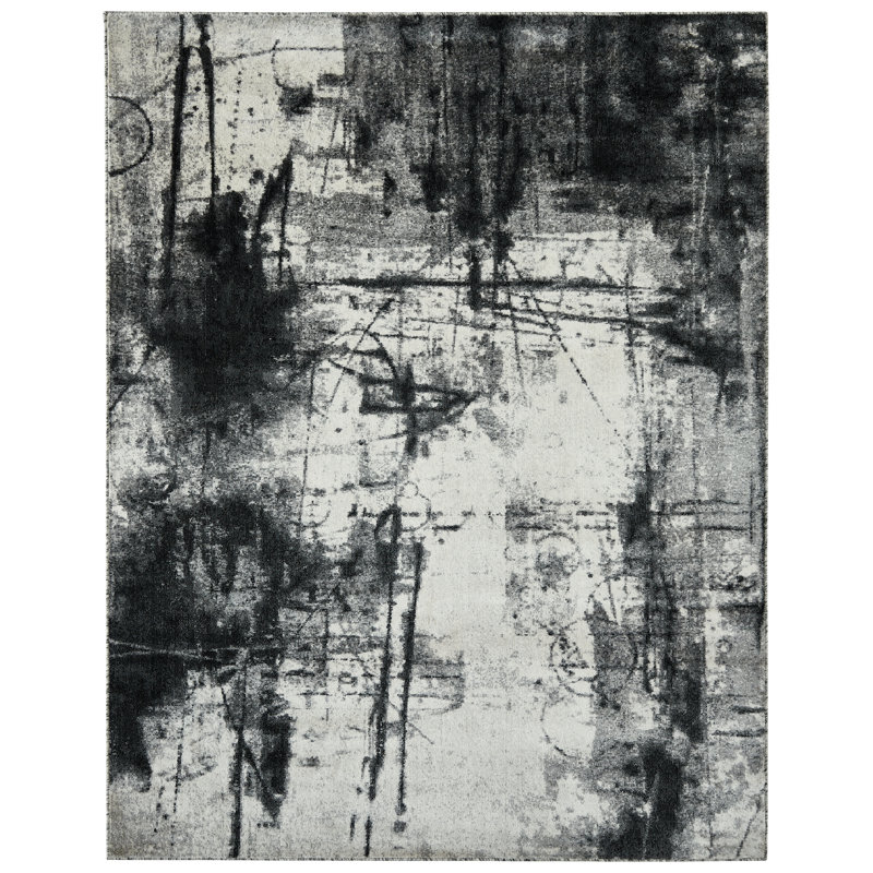 Strato Abstract Black/Grey Area Rug, Rectangle 7'6" x 9'6"