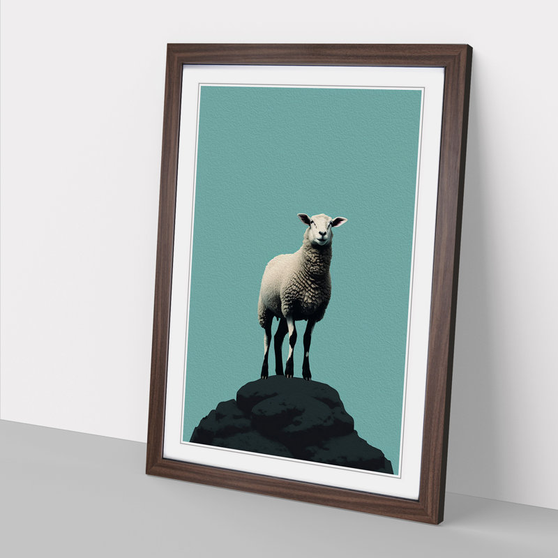 Sheep Minimalism No.2 - Framed Print, Walnut, 34cm H x 25cm W x 2cm D