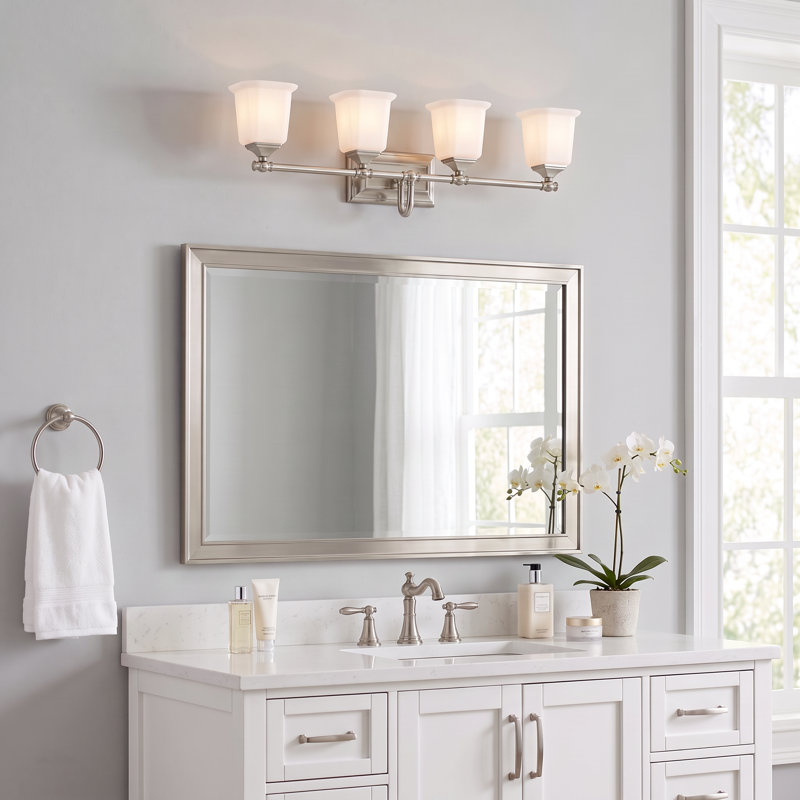 Nicholas 4-Light Brushed Nickel Vanity Light, Brushed Nickel, Opal Etched