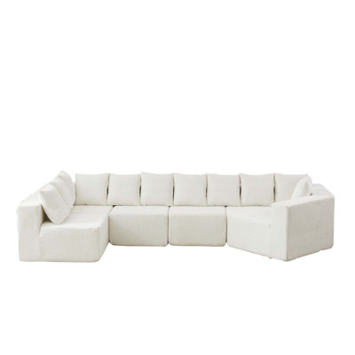 151.6-Inch L-Shaped Deep-Seat Modular Sectional Sofa With Recliner And 11 Pillows, No Assembly Needed.