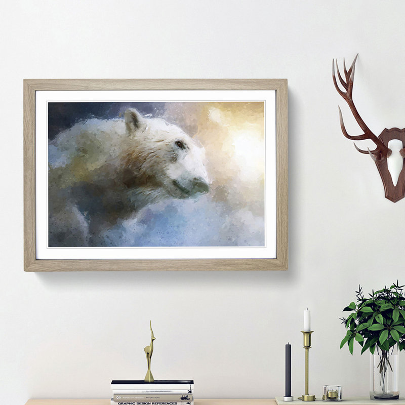 Mystical Polar Bear in Abstract - Picture Frame Painting Print, 62cm H x 87cm W x 2cm D, Oak Framed