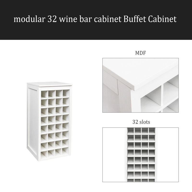 Modular 32 Wine Bar Cabinet Buffet Cabinet, White