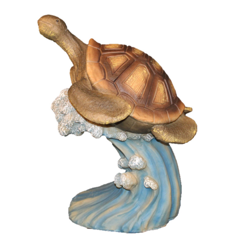 Statue de tortue de mer sur l'océan, H 21 po x l 18 po x P 18 po, Naturel