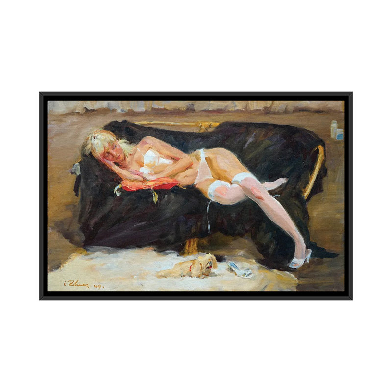 Sleeping Woman by Igor Zhuk - Painting on Canvas, 101.6 cm H x 66.04 cm W, Black Floater Frame