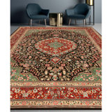 Hand Knotted Wool Oriental Area Rug in Black And Red