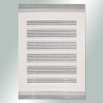 Cleckheat White Grey Modern Striped Area Rug