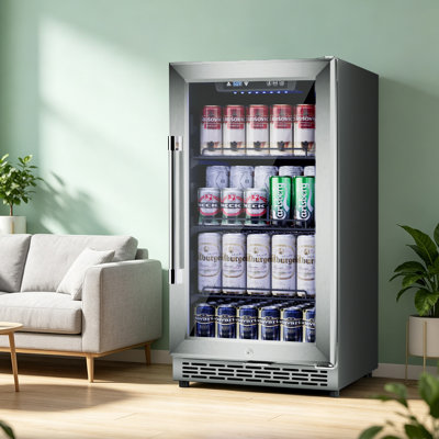 Cave à boissons et à vin encastrable/autoportante de 38 cm (15 po) à une zone, d'une capacité de 100 canettes, en acier inoxydable avec éclairage DEL et verrouillage enfant.