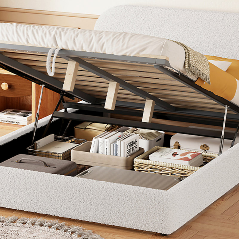 Lit rembourré Teddy avec rangement relevable, Double, Blanc