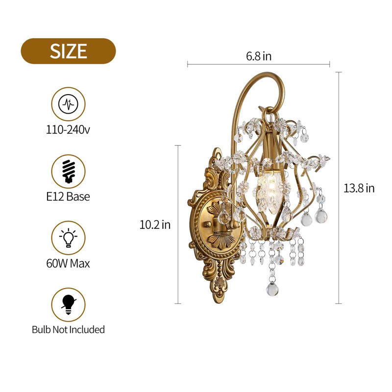 Gold Crystal Medieval European Style Wall Sconce Set