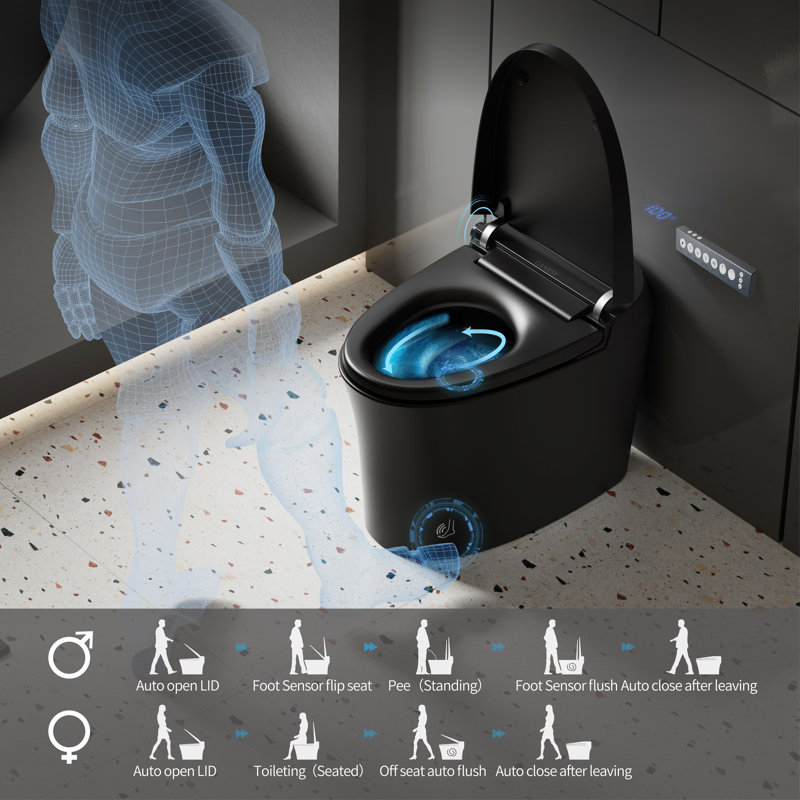Smart Bidet Toilet, Auto Open & Close Lid, Heated Seat, Warm Wash, Wireless Remote Control, Premium