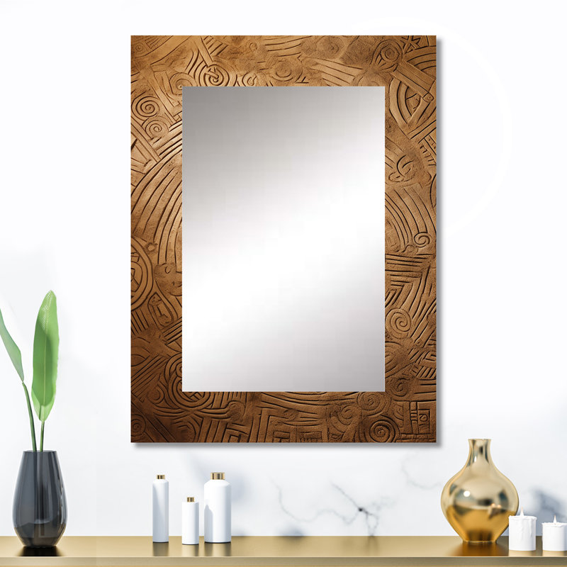 Gold Maze - miroir décoratif en plumes Boho, miroir mural traditionnel, impression d'art en métal, 32 po x 24 po