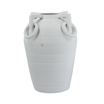 Vase en céramique blanc 11 po x 11,5 po avec poignées décoratives