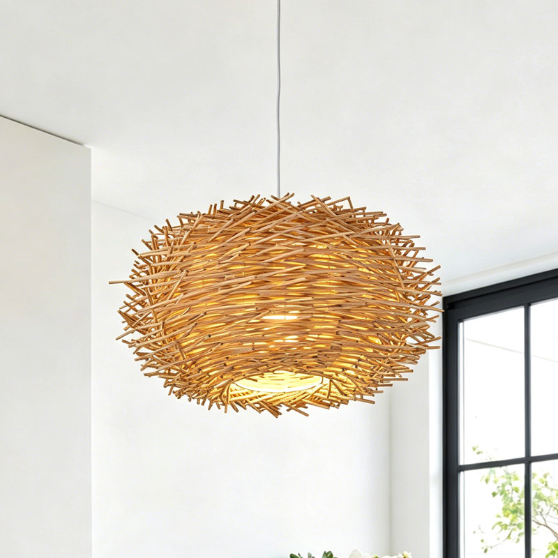 Luminaire suspendu blanc en rotin Nest