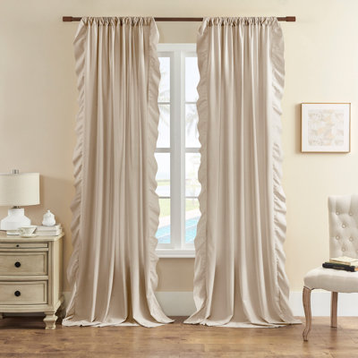 Beige Ruffle Curtains 84 Inches Long 2 Panels For Living Room Bedroom Suede Fabric Romantic Rod Pocket Light Filtering Window Curtains