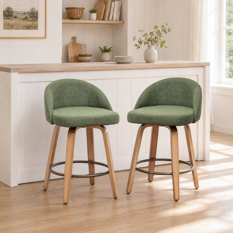 Tabourets de bar pivotants en velours Louise, Vert, Counter Stool (25.39" Seat Height)