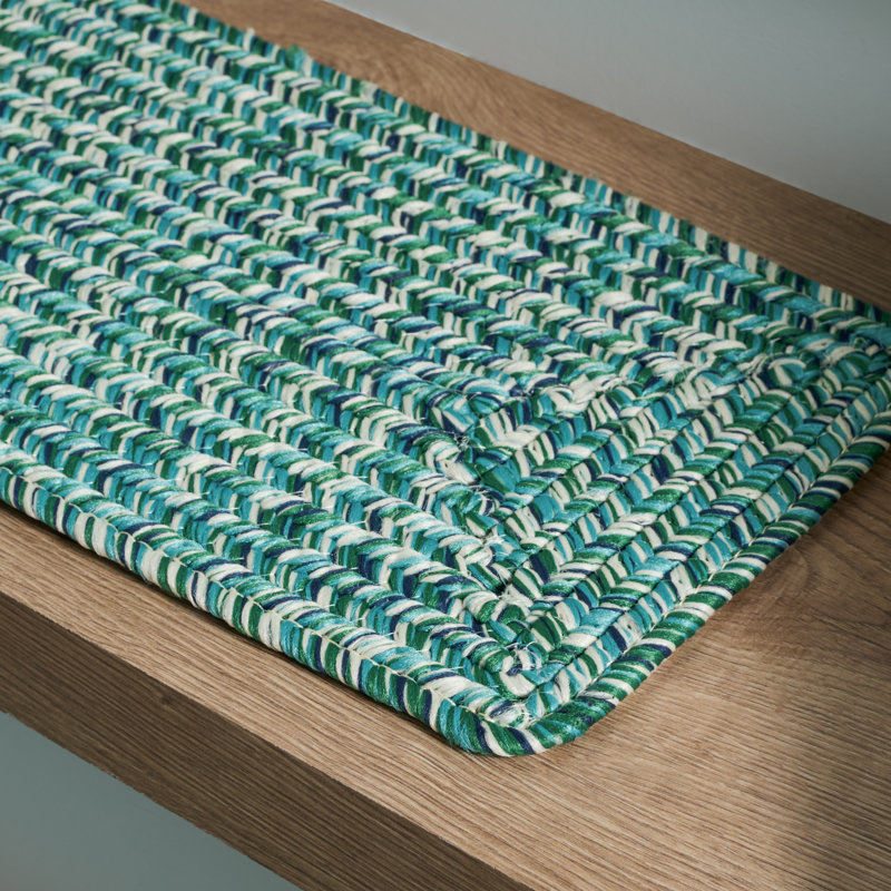 Braided Stair Treads 201 Hand Woven Performance Rug, Teal/Green, 13