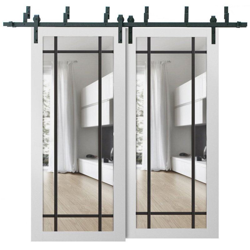 Portes coulissantes en verre transparent pour garde-robe coulissante | Lucia 2266 | Ensemble de quincaillerie robuste pour rails 6,6 pi | Portes de garde-robe en bois massif - Verre transparent