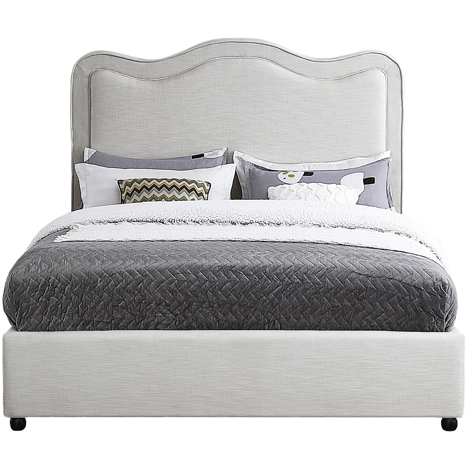 Glenside Upholstered Linen Fabric Bed, King, Cream Linen