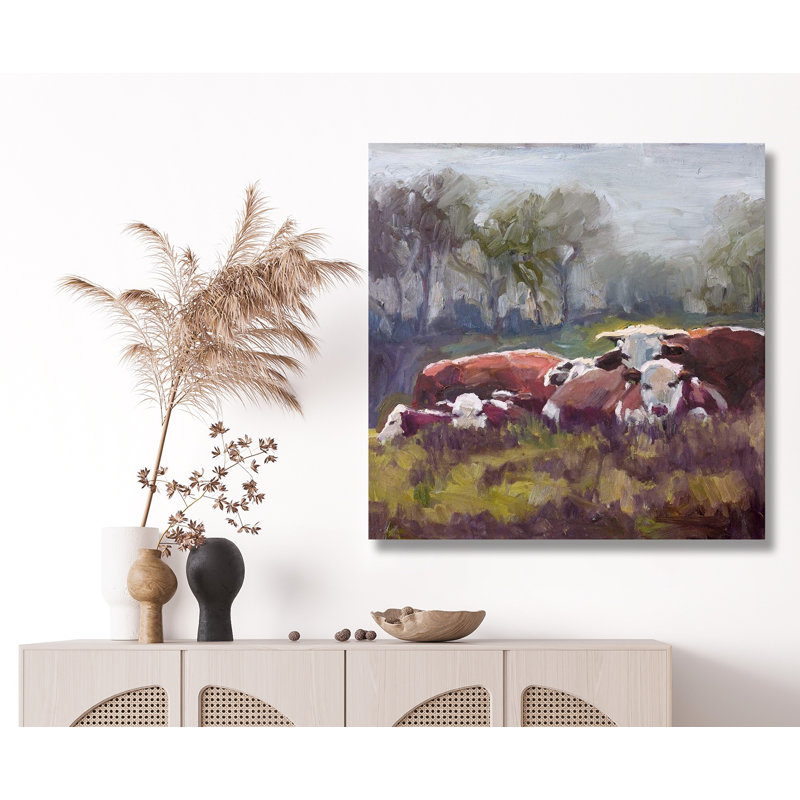 FIVE COWS FIVE COWS - Unframed Print on Canvas, Fine Art Paper Print Rolled, 20" H x 20" W x 2" D