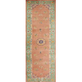 Soft Rose Color Wool Pile Antique Chinese Art Deco Hallway Runner Rug
