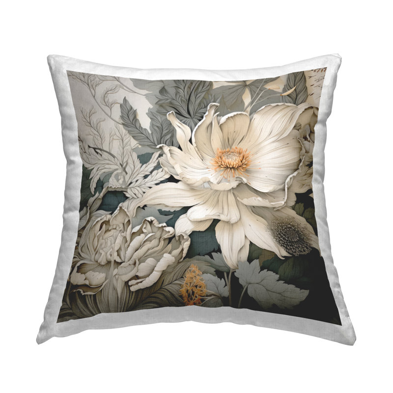 Coussin décoratif à motif de pétales de fleurs antiques Curling par Lazar Studio