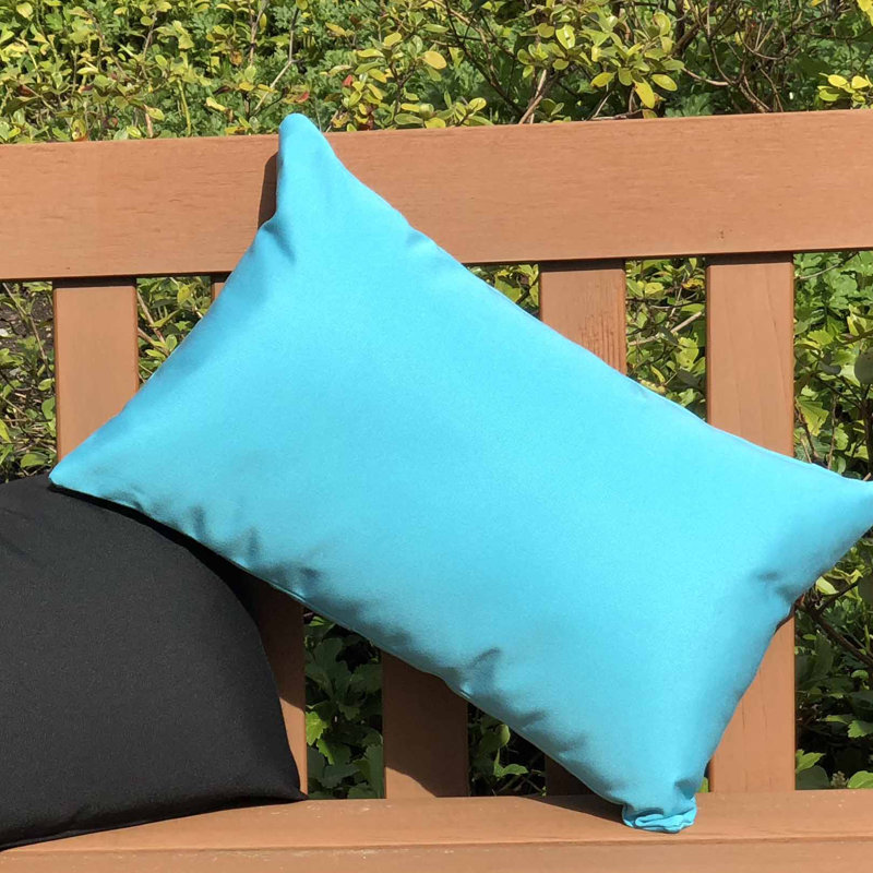 Sunbrella Fabric Solid Color Indoor/Outdoor Patio Garden Polyester Filled Lumbar Throw Pillows, Aruba Turquoise