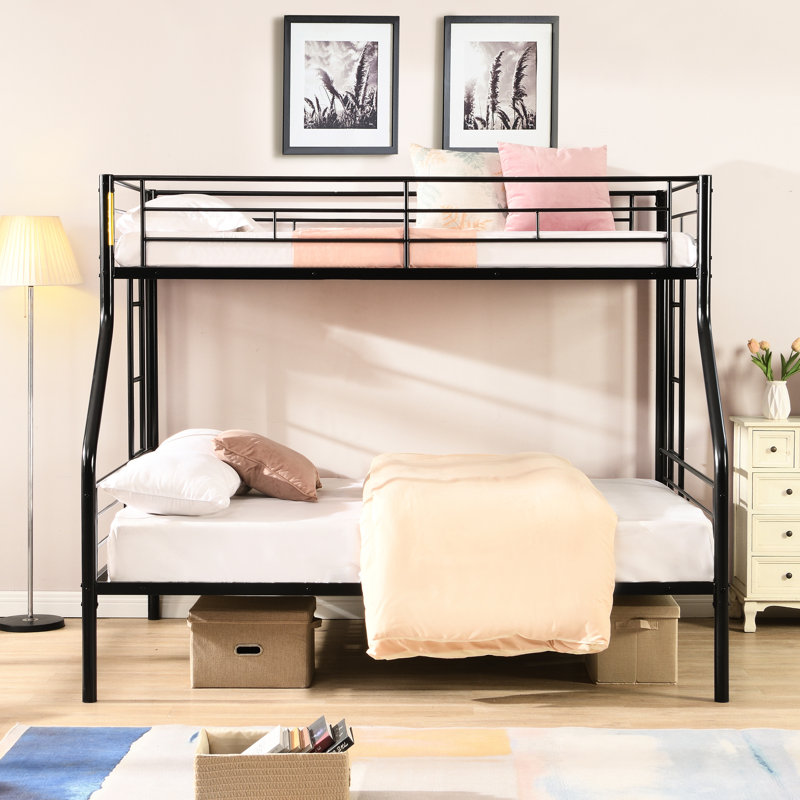 Lit superposé simple au-dessus d'un lit double en métal, sans sommier, espace de rangement spacieux sous le lit, assemblage sans tracas, cadre contemporain et réconfortant, structure robuste, sécurité silencieuse, arrangement d'escalier sécuritaire, 78,7 po