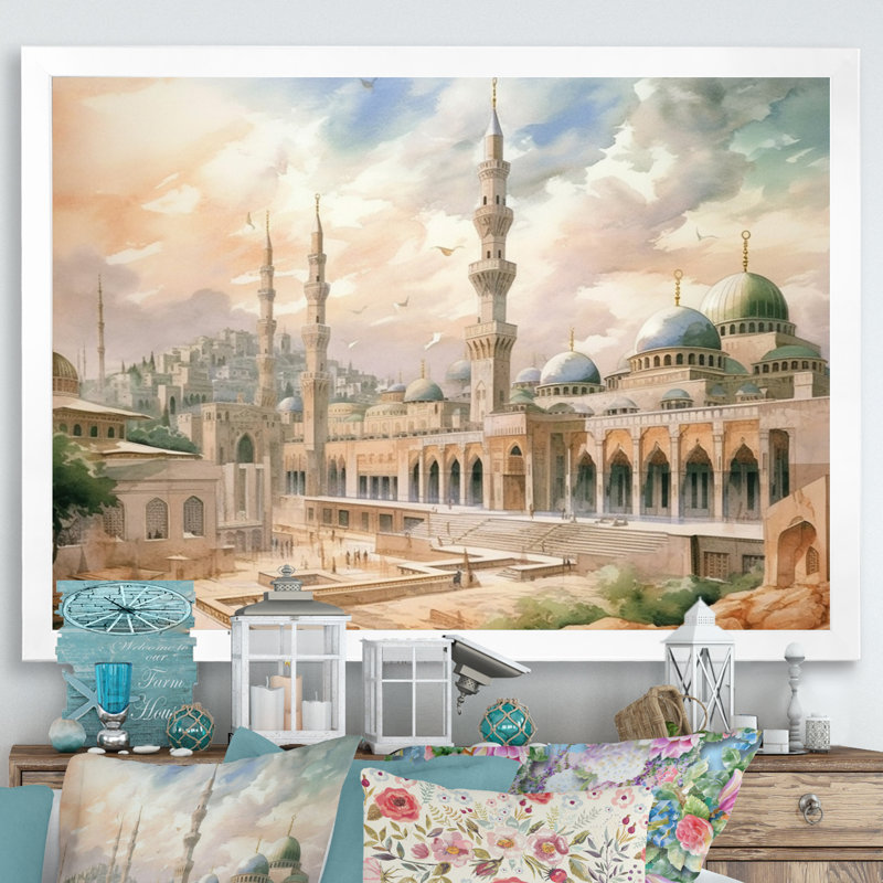 Mosquée religieuse The Mystets II - art mural, H 34 po x l 44 po x P 1,5 po, Cadre simple blanc