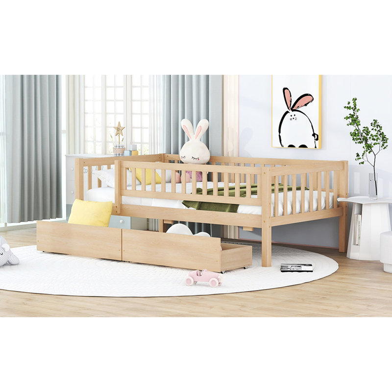 Twin Wood Bed With Storage Drawers - Adds Practicality To Your Living Space Daybed Two Build, Versatile Setup, Natural