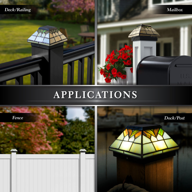Wellington Stained Glass LED Solar Post Cap Light
