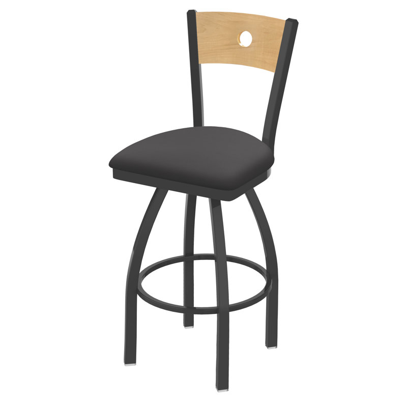 830 Voltaire Swivel Bar & Counter Stool, Natural Maple, Canter Storm Vinyl / Pewter Frame, Bar Stool (30" Seat Height)