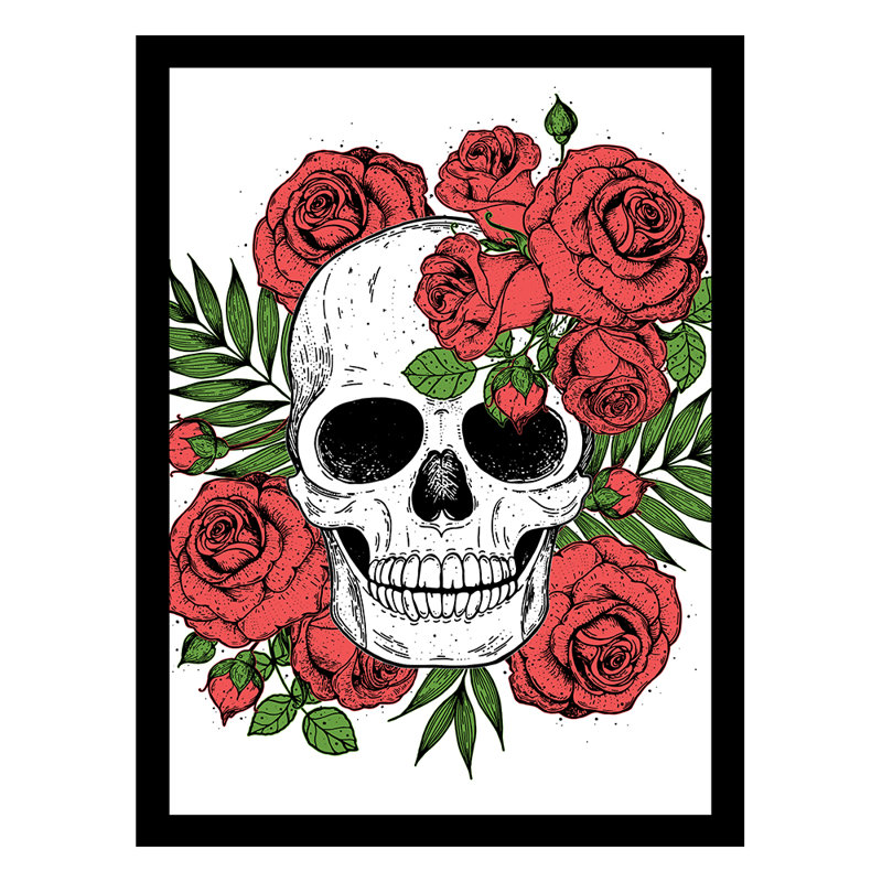 " Skull With Roses Line Art "