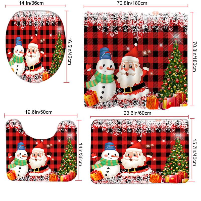 4 Pcs shower curtain sets, Christmas 1