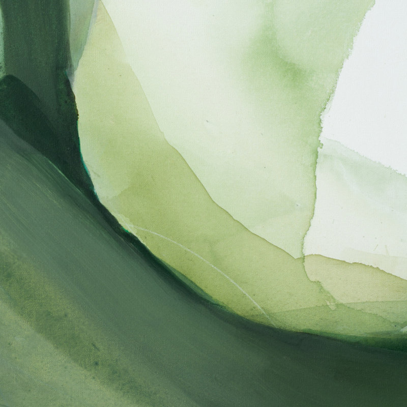 «Organic Green Flow» par Arohika Verma - Art mural abstrait - reproduction encadrée avec passe-partout 24 x 24 (doré), Gold