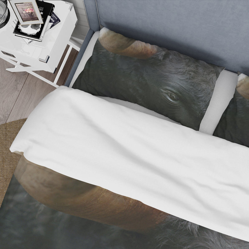 Tête de taureau Fighting, gros plan sur un ensemble de housse de couette Farmhouse - Microfibre de polyester