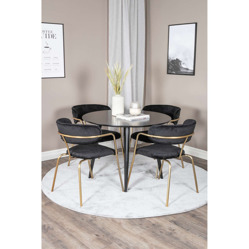 Marguerite 4 - Person Dining Set, Black/Gold