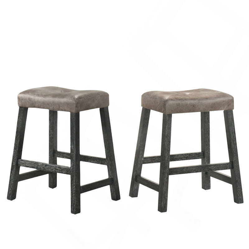 Ensemble de tabourets de bar de style campagnard en bois sans dossier de 2 à 25 pouces avec siège en cuir, finition vieillie et structure robuste