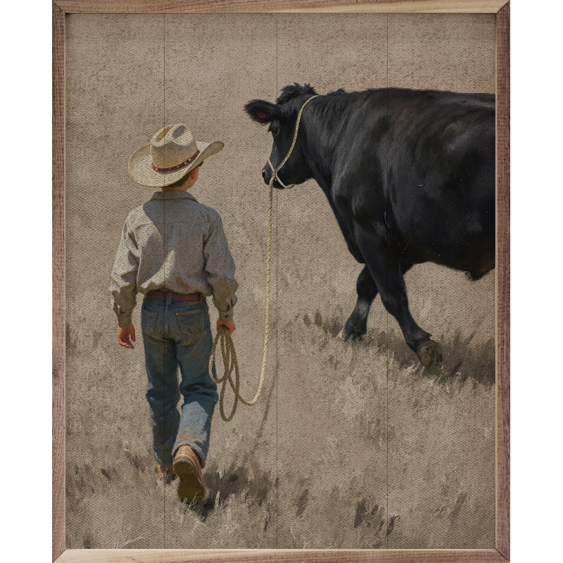 A Boy And His Beef Cow Walking, H 10 po x l 8 po